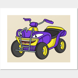 Purple Quad bike cartoon illustration Posters and Art